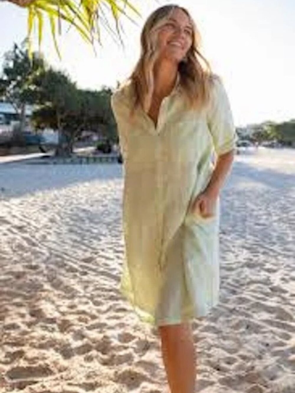 ✨$139 Cute Modern Aesthetic C&C California Shirt Dress Bahama Yellow Linen NEW!